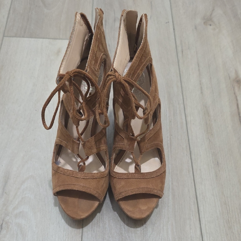Vince Camuto Tan Lace-Up Heels